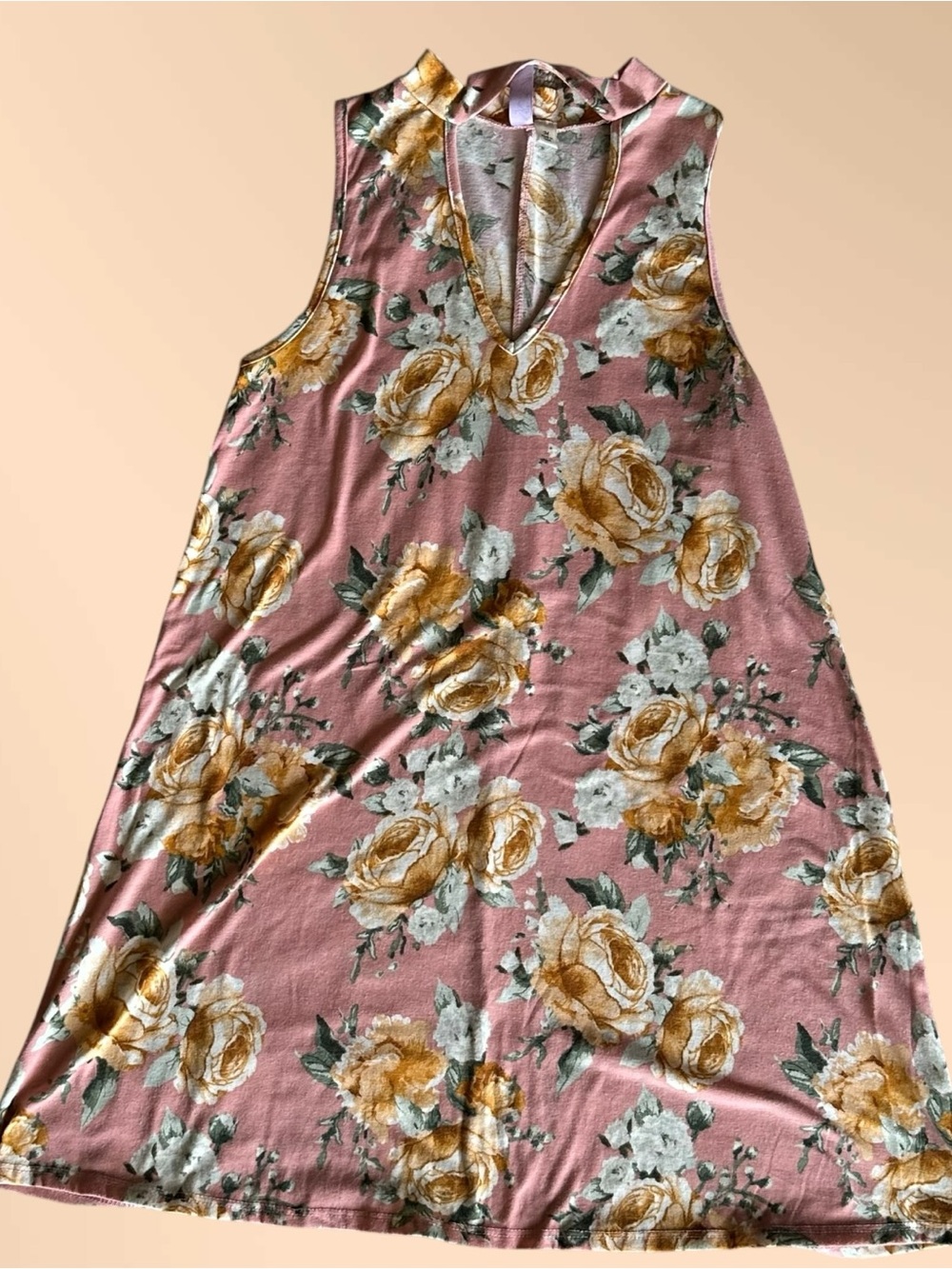 Alya Women’s Sleeveless Floral Swing Dress Rose Print V-Neck Casual Boho Size M